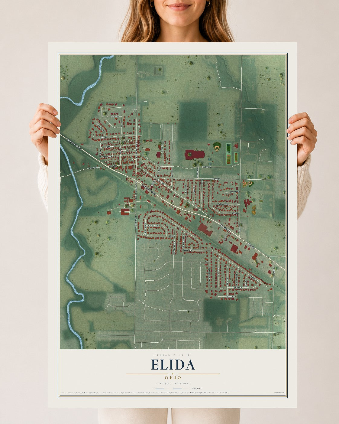 Map of Elida, Ohio, 24 x 36 inch unframed archival matte print