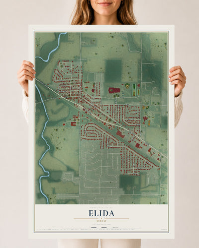 Map of Elida, Ohio, 24 x 36 inch unframed archival matte print