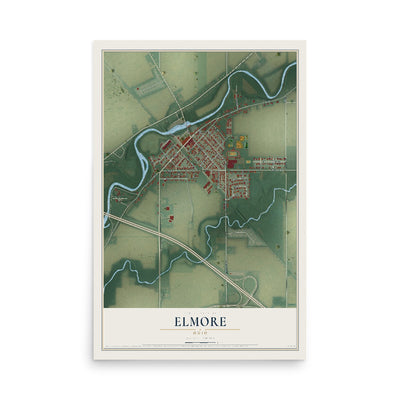 Map of Elmore, Ohio, 12 x 18 inch unframed archival matte print