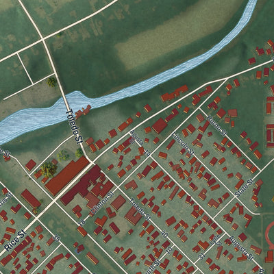 Close-up of the map of Elmore, Ohio print showing street and building detail