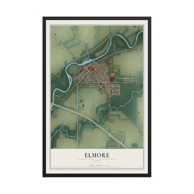 Map of Elmore, Ohio, 12 x 18 inch print in a black wood frame