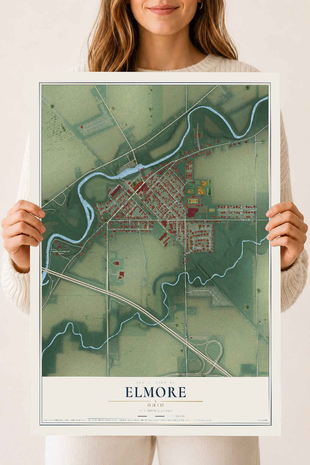 Map of Elmore, Ohio, 18 x 24 inch unframed archival matte print