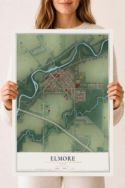Map of Elmore, Ohio, 18 x 24 inch unframed archival matte print