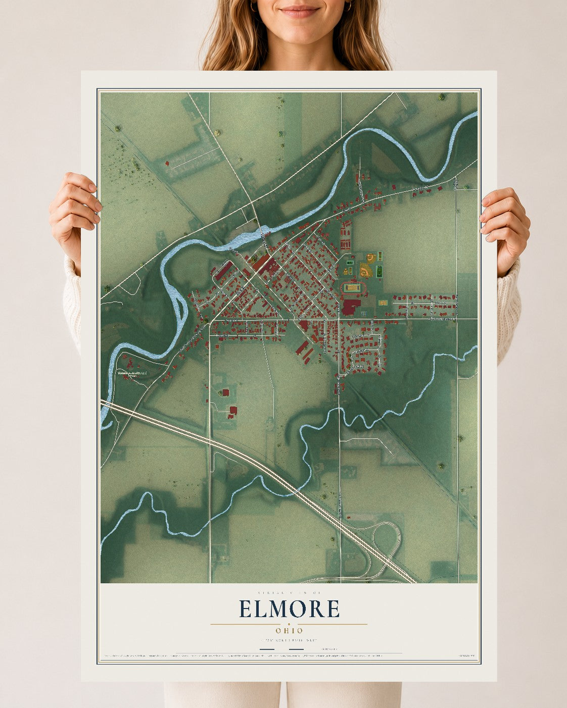 Map of Elmore, Ohio, 24 x 36 inch unframed archival matte print