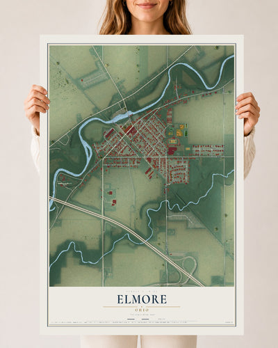 Map of Elmore, Ohio, 24 x 36 inch unframed archival matte print