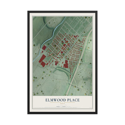 Map of Elmwood Place, Ohio, 12 x 18 inch print in a black wood frame