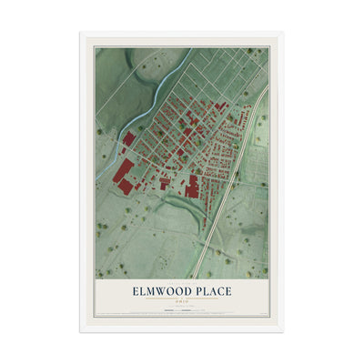 Map of Elmwood Place, Ohio, 12 x 18 inch print in a white wood frame