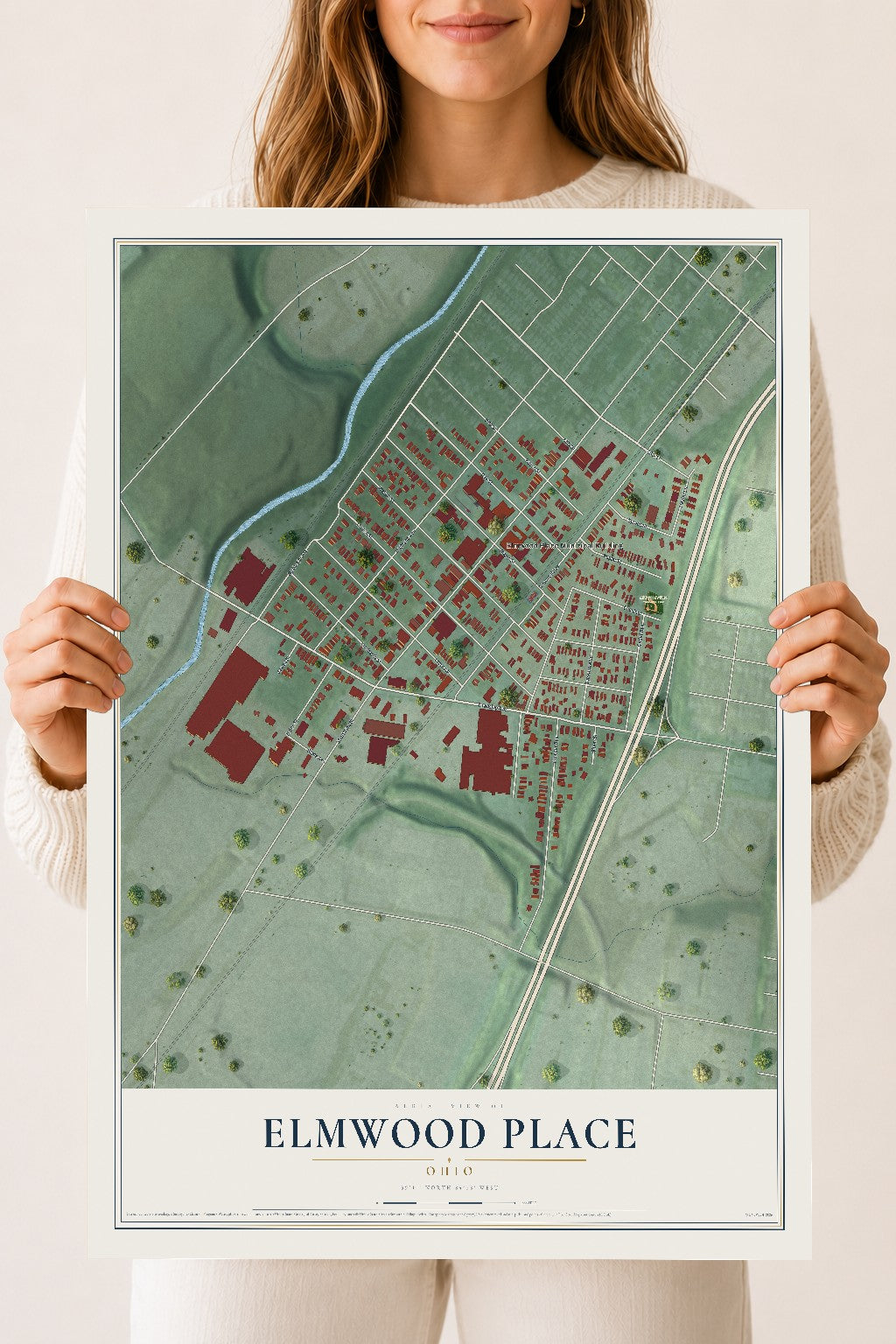 Map of Elmwood Place, Ohio, 18 x 24 inch unframed archival matte print