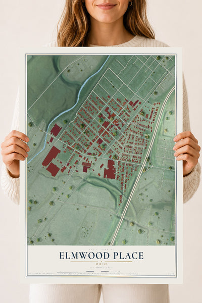 Map of Elmwood Place, Ohio, 18 x 24 inch unframed archival matte print
