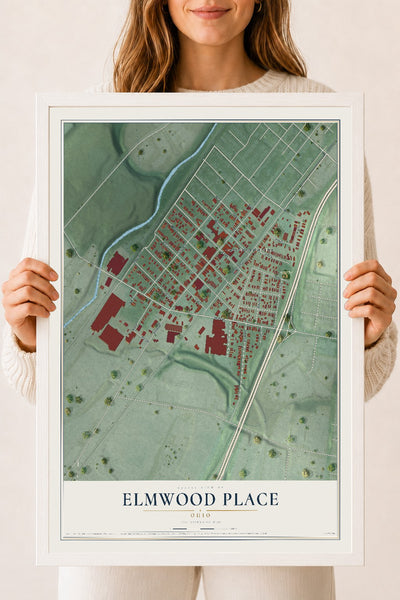 Map of Elmwood Place, Ohio, 18 x 24 inch print in a white wood frame