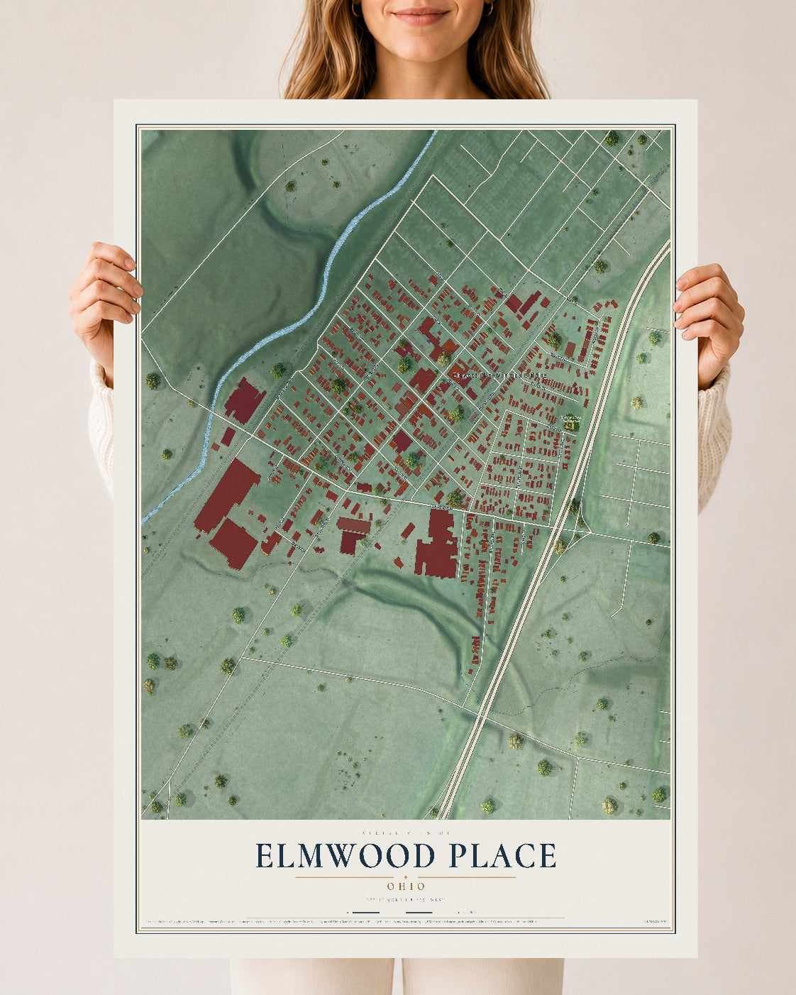 Map of Elmwood Place, Ohio, 24 x 36 inch unframed archival matte print