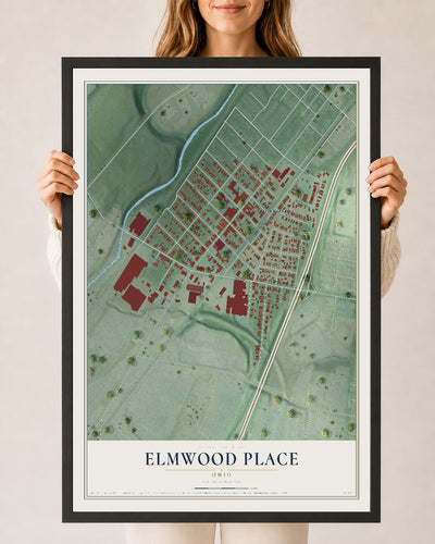 Map of Elmwood Place, Ohio, 24 x 36 inch print in a black wood frame