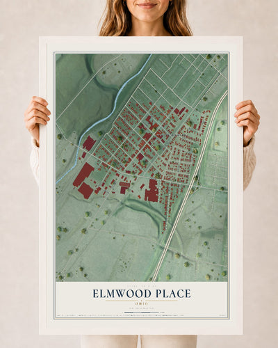 Map of Elmwood Place, Ohio, 24 x 36 inch print in a white wood frame