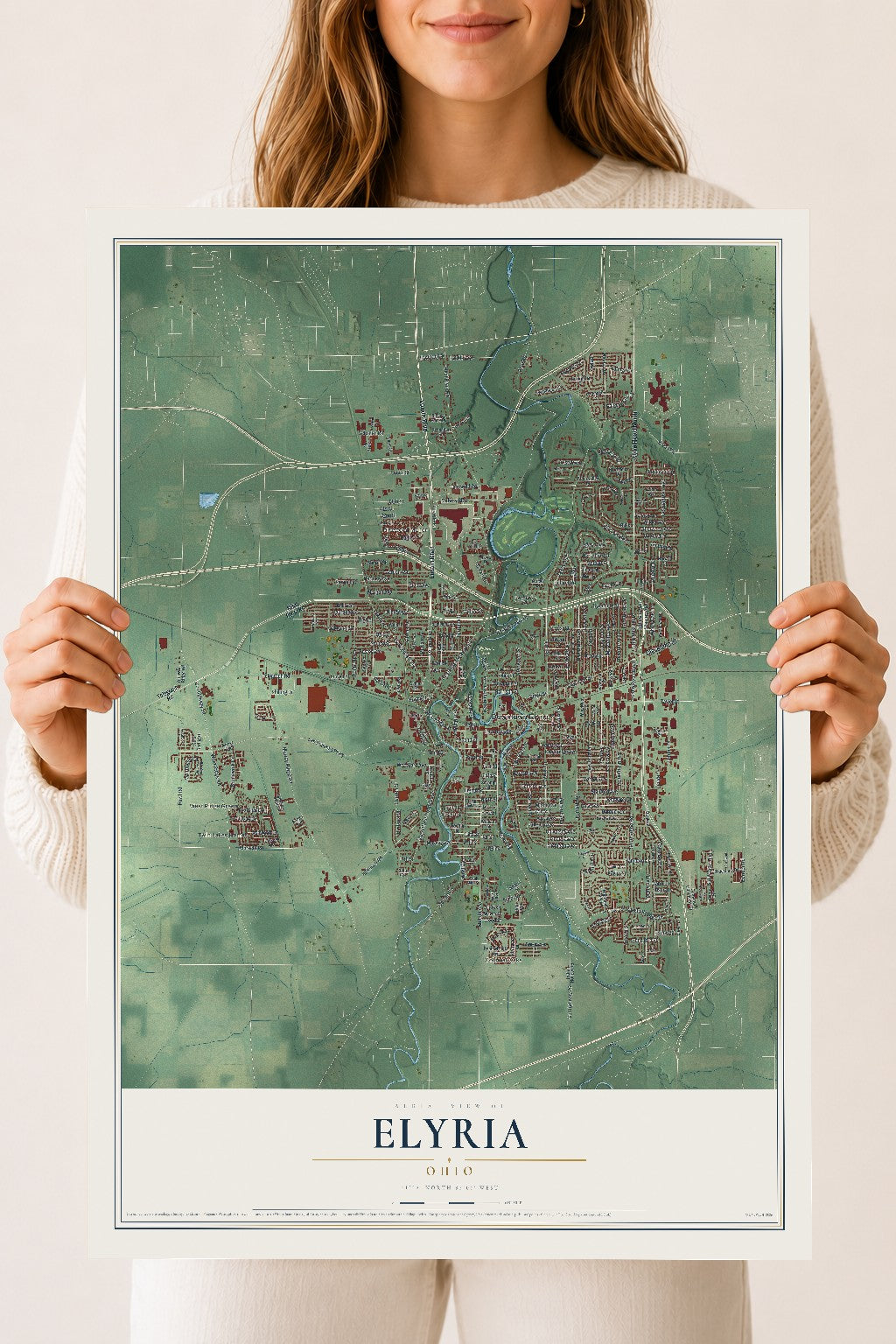 Map of Elyria, Ohio, 18 x 24 inch unframed archival matte print