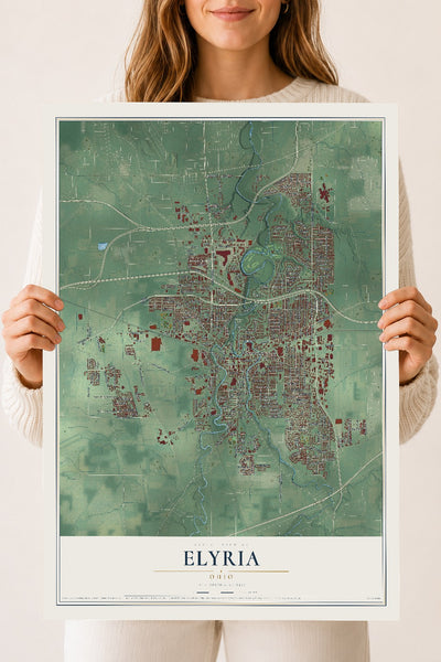 Map of Elyria, Ohio, 18 x 24 inch unframed archival matte print