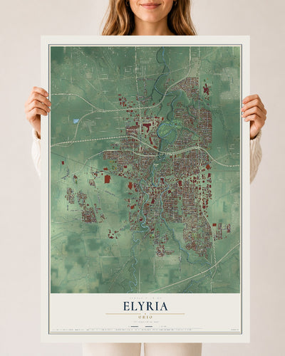 Map of Elyria, Ohio, 24 x 36 inch unframed archival matte print