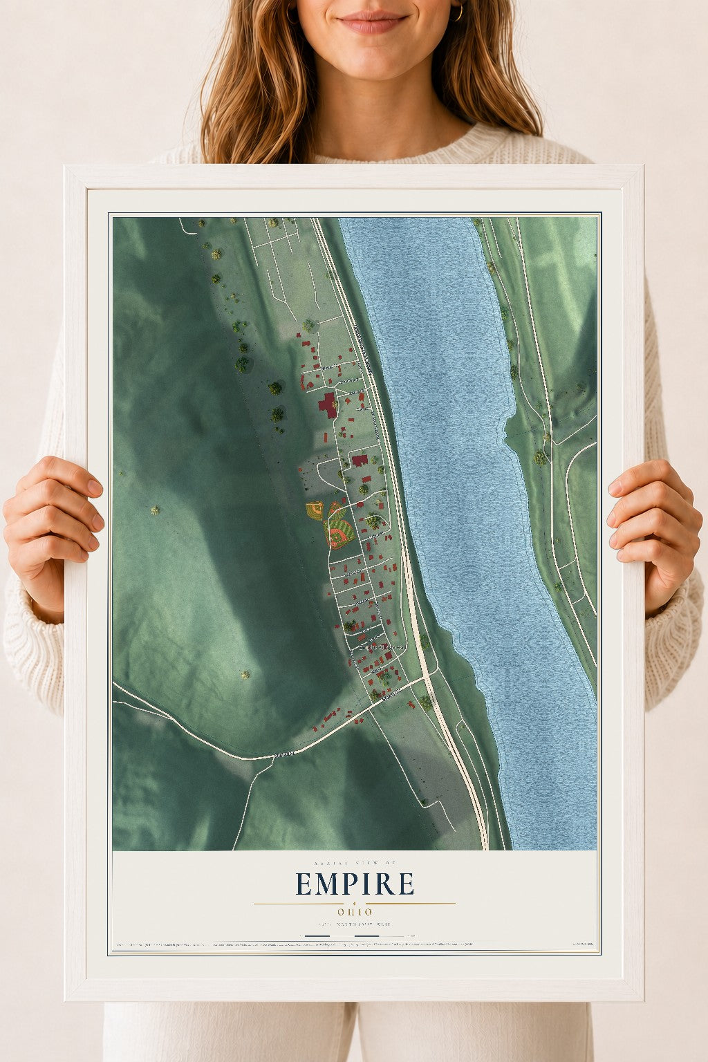 Map of Empire, Ohio, 18 x 24 inch print in a white wood frame