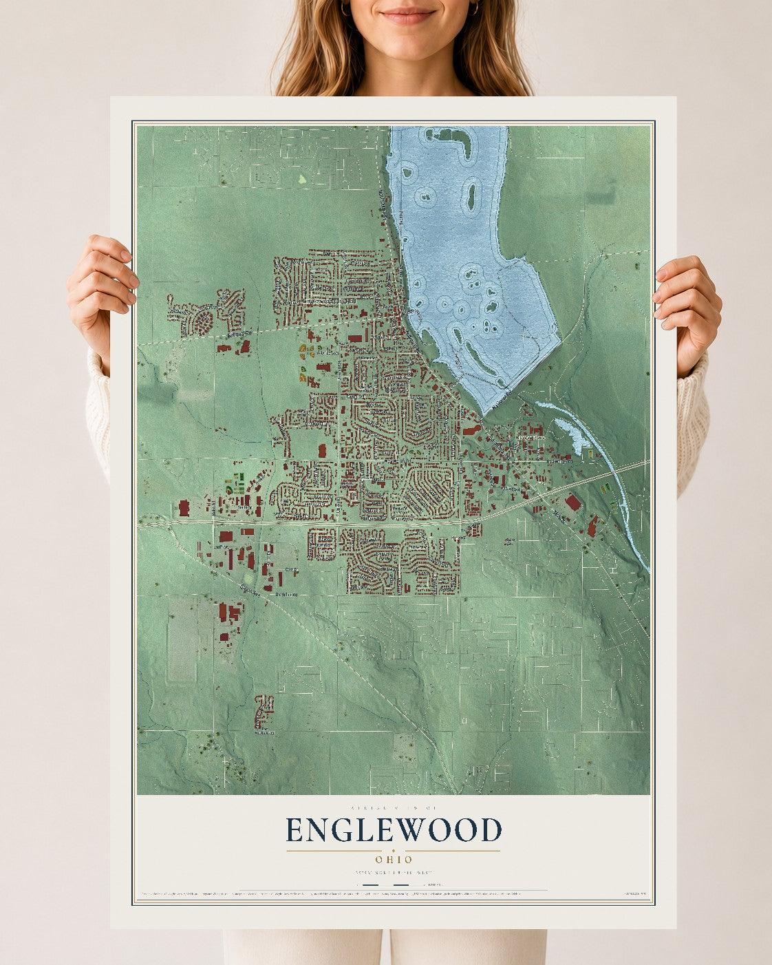 Map of Englewood, Ohio, 24 x 36 inch unframed archival matte print