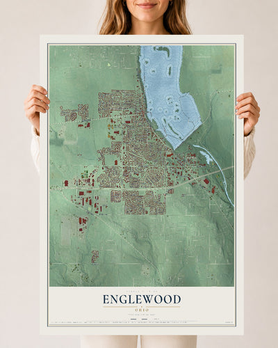 Map of Englewood, Ohio, 24 x 36 inch unframed archival matte print