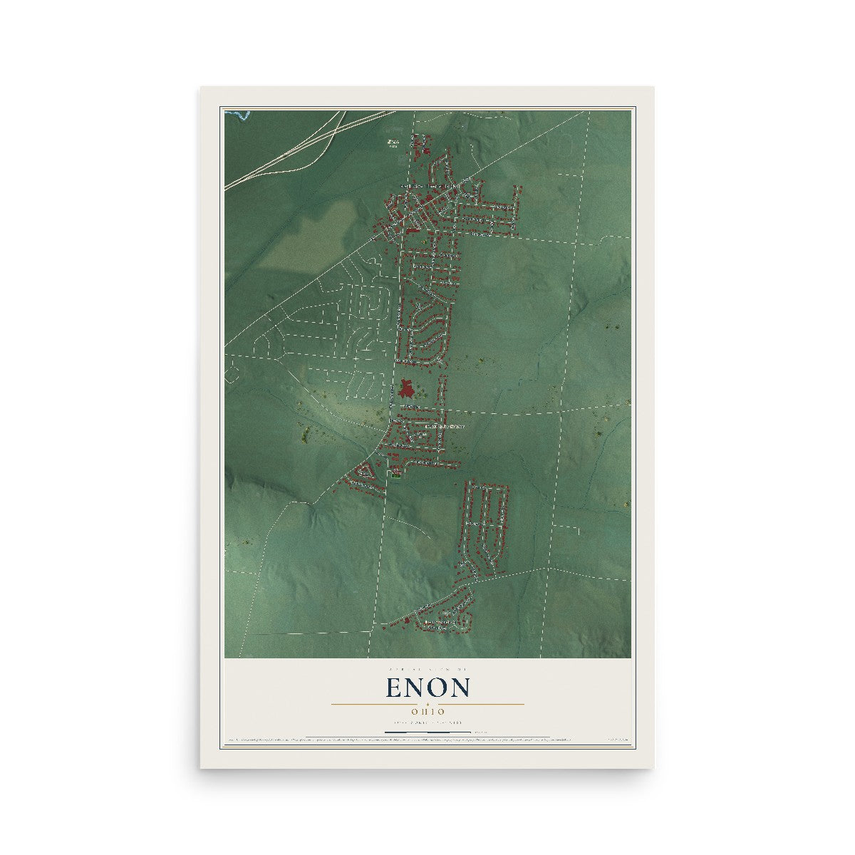 Map of Enon, Ohio, 12 x 18 inch unframed archival matte print