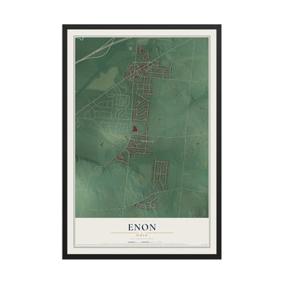 Map of Enon, Ohio, 12 x 18 inch print in a black wood frame