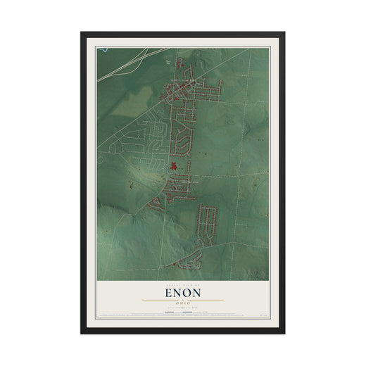 Map of Enon, Ohio, 12 x 18 inch print in a black wood frame
