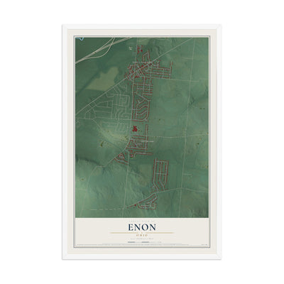 Map of Enon, Ohio, 12 x 18 inch print in a white wood frame