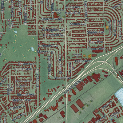 Close-up of the map of Euclid, Ohio print showing street and building detail
