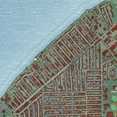 Second close-up of the map of Euclid, Ohio print showing more streets and buildings