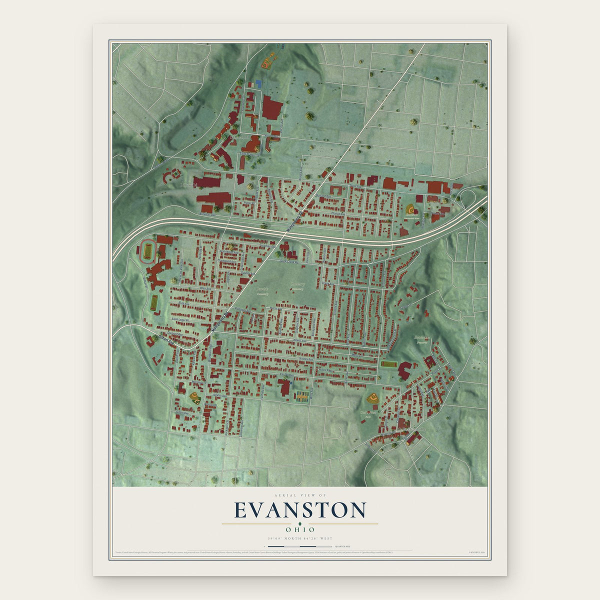 Evanston, Ohio map print, the full design