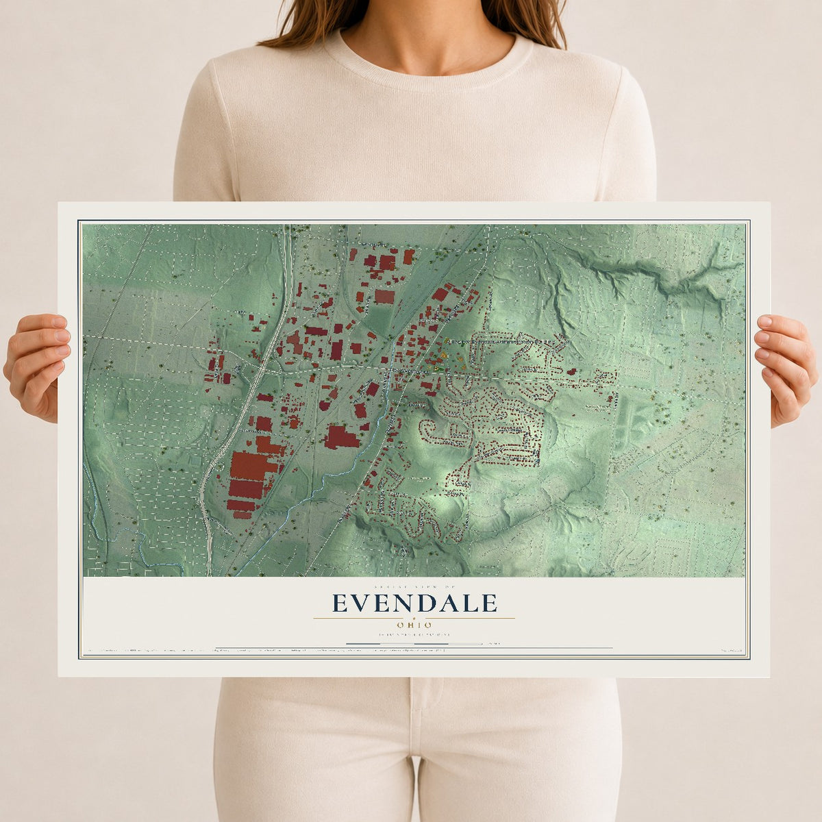 Map of Evendale, Ohio, 12 x 18 inch unframed archival matte print