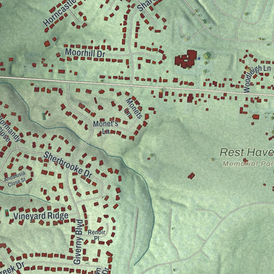 Close-up of the map of Evendale, Ohio print showing street and building detail