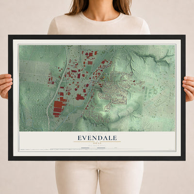 Map of Evendale, Ohio, 18 x 24 inch print in a black wood frame