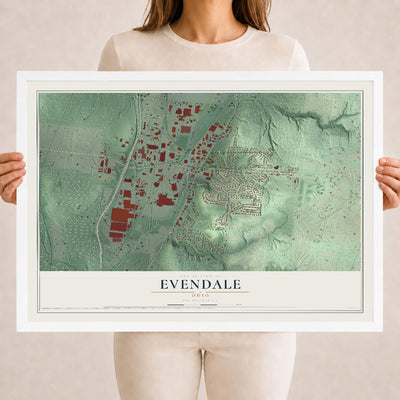 Map of Evendale, Ohio, 18 x 24 inch print in a white wood frame