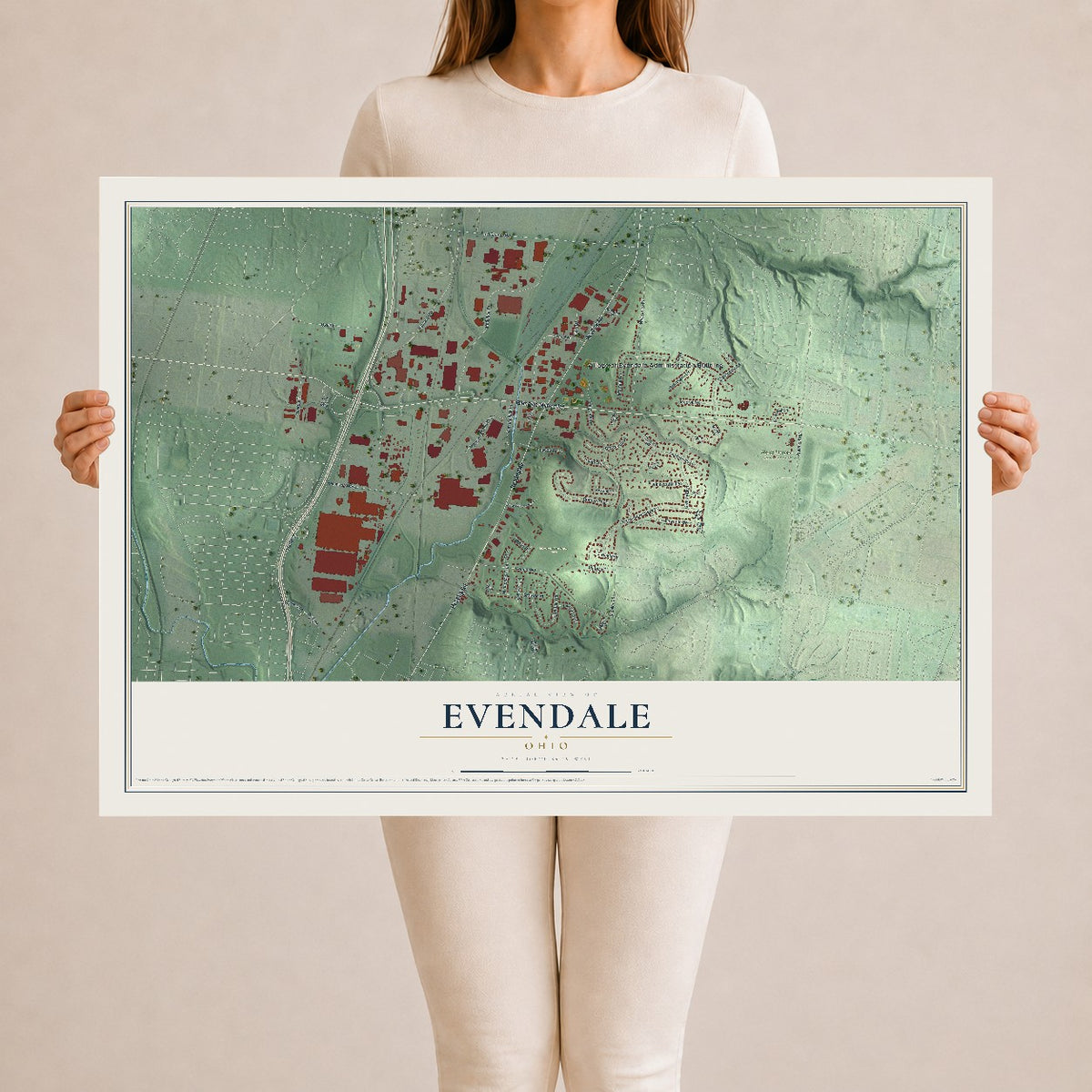 Map of Evendale, Ohio, 24 x 36 inch unframed archival matte print