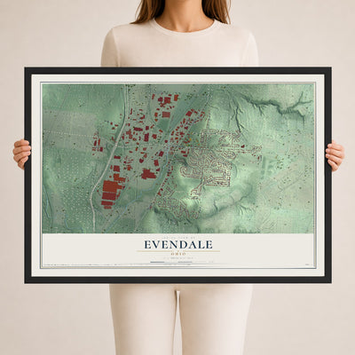 Map of Evendale, Ohio, 24 x 36 inch print in a black wood frame