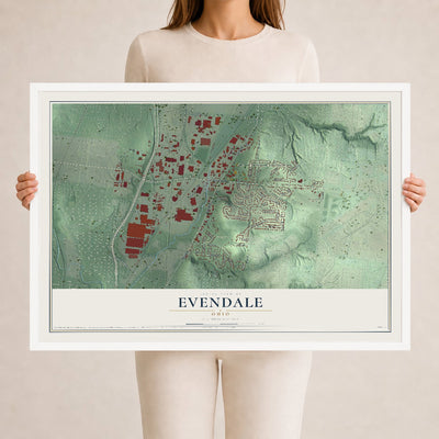 Map of Evendale, Ohio, 24 x 36 inch print in a white wood frame