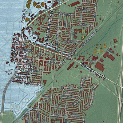 Second close-up of the map of Fairborn, Ohio print showing more streets and buildings