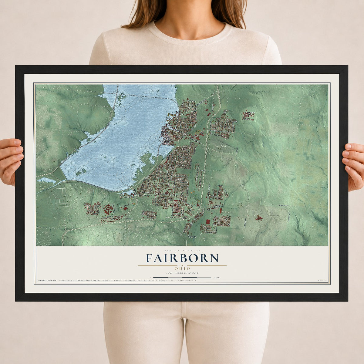 Map of Fairborn, Ohio, 18 x 24 inch print in a black wood frame