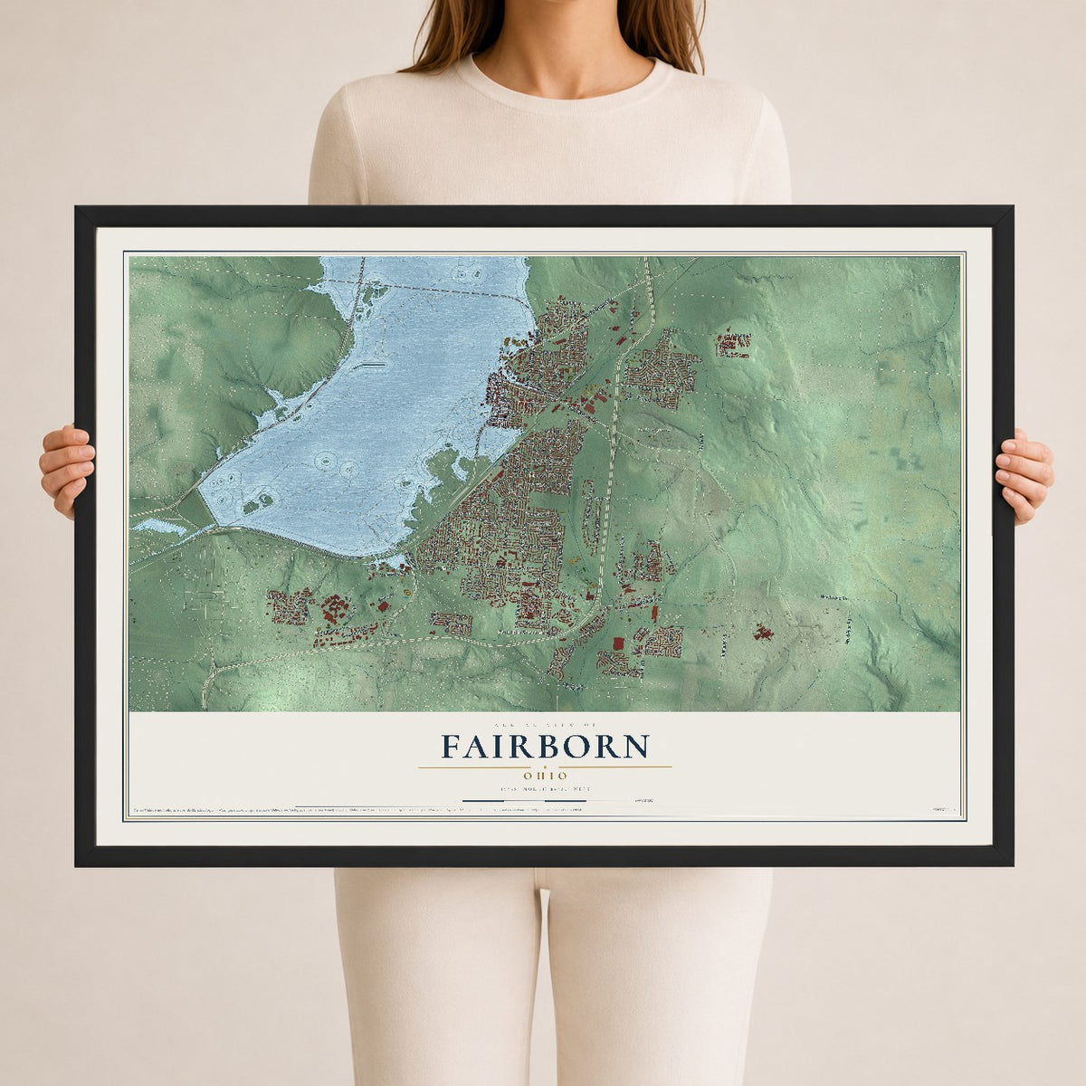 Map of Fairborn, Ohio, 24 x 36 inch print in a black wood frame