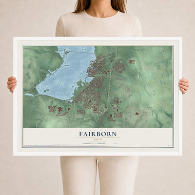 Map of Fairborn, Ohio, 24 x 36 inch print in a white wood frame