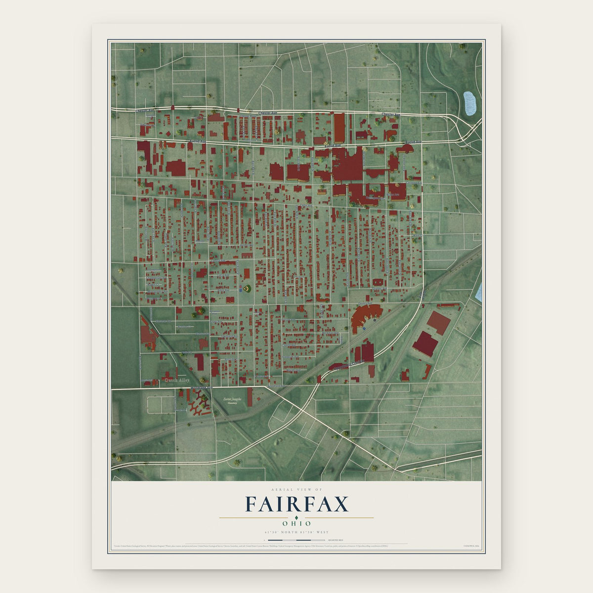 Fairfax, Cleveland, Ohio map print, the full design