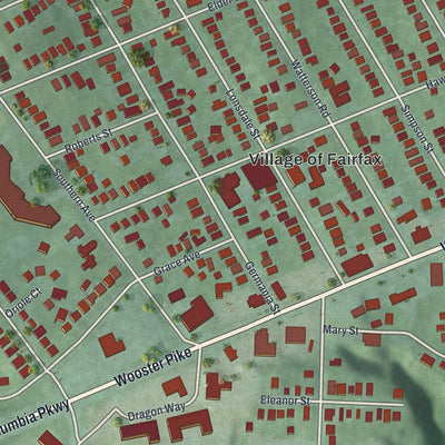 Close-up of the map of Fairfax, Ohio print showing street and building detail