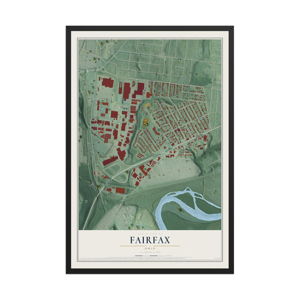 Map of Fairfax, Ohio, 12 x 18 inch print in a black wood frame