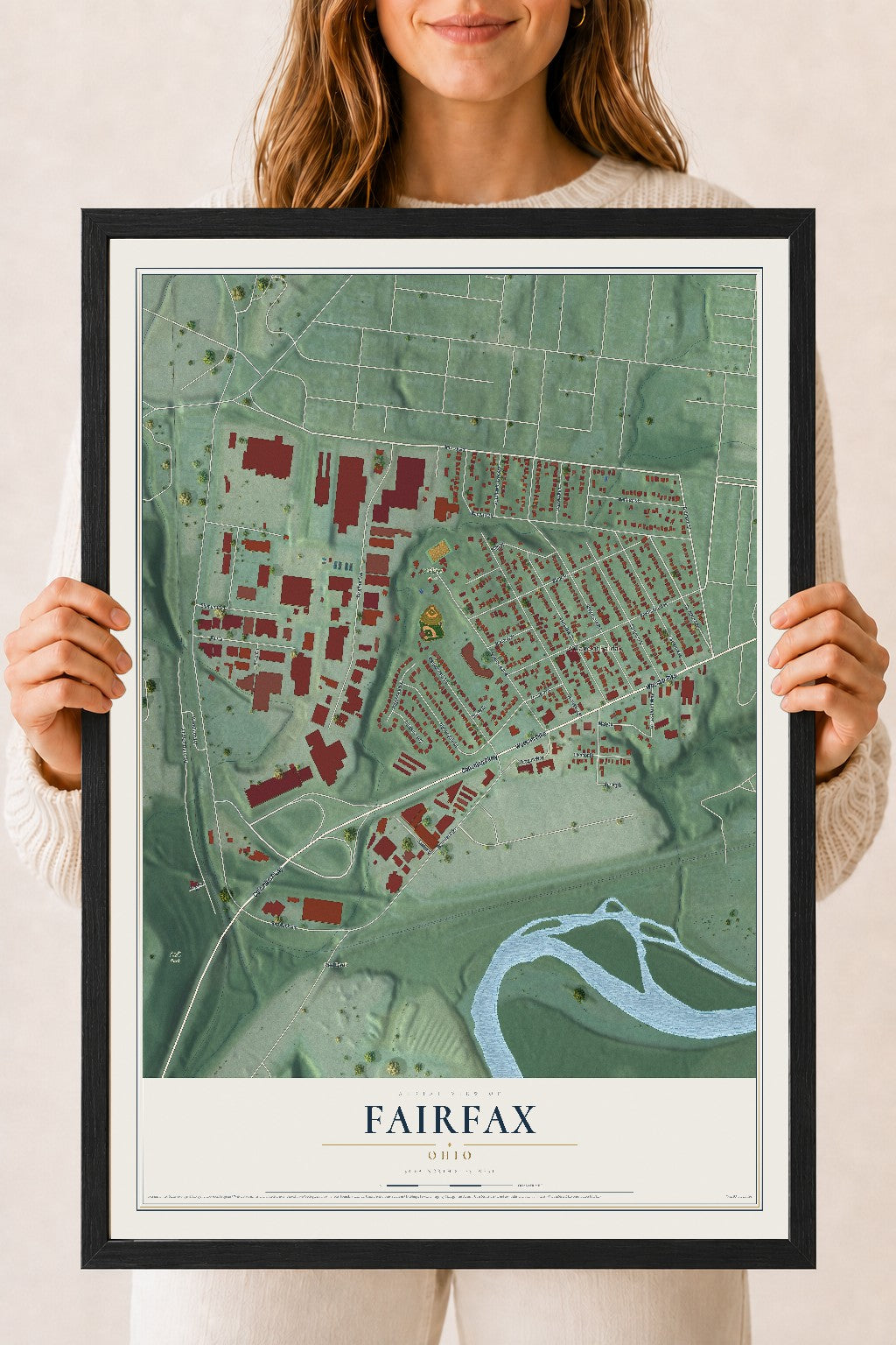 Map of Fairfax, Ohio, 18 x 24 inch print in a black wood frame