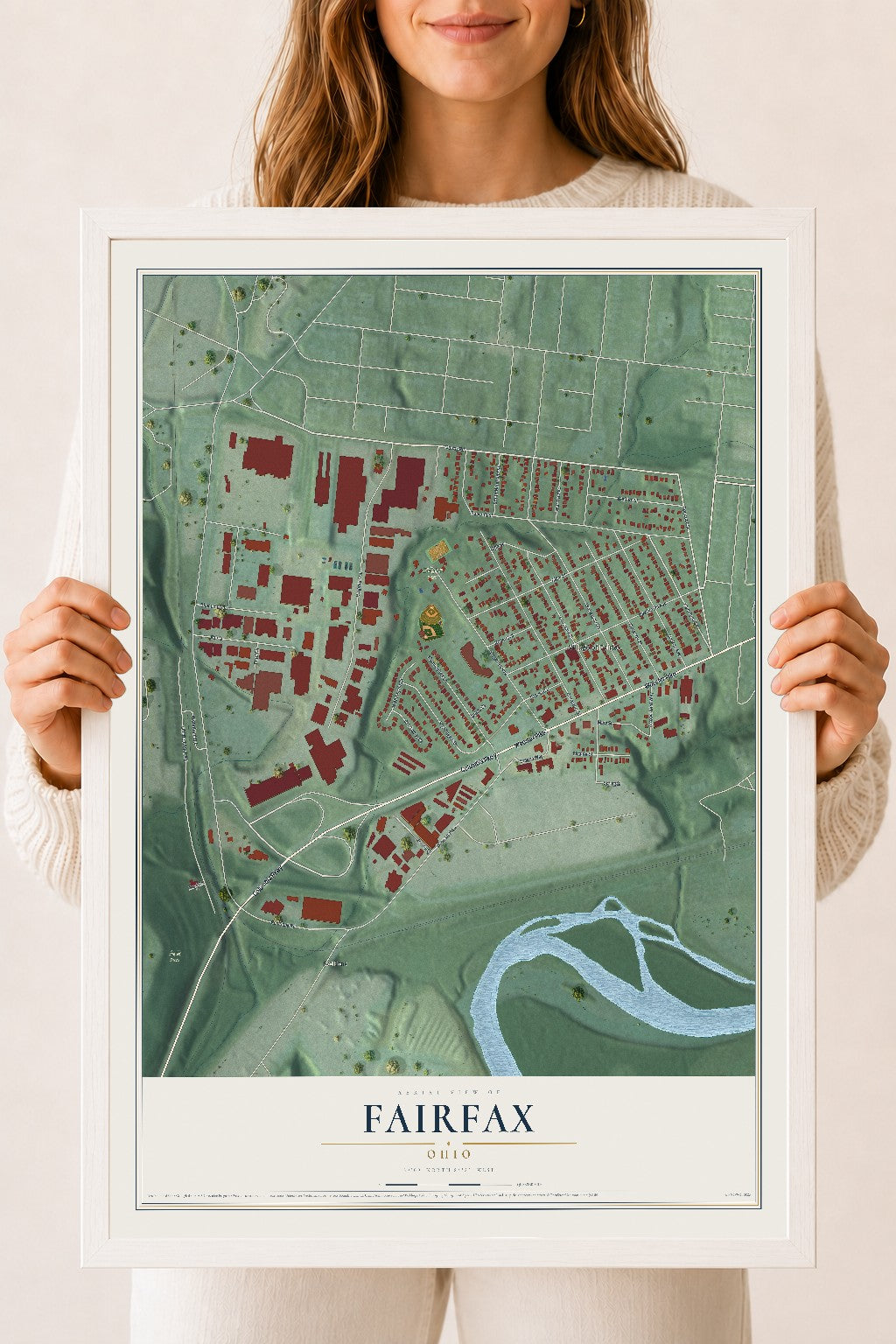 Map of Fairfax, Ohio, 18 x 24 inch print in a white wood frame