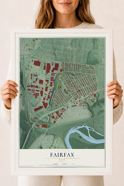 Map of Fairfax, Ohio, 18 x 24 inch print in a white wood frame