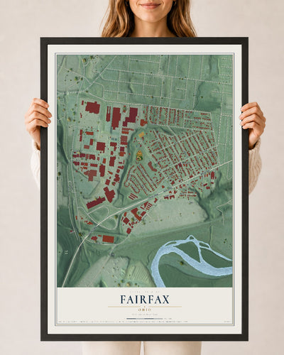 Map of Fairfax, Ohio, 24 x 36 inch print in a black wood frame