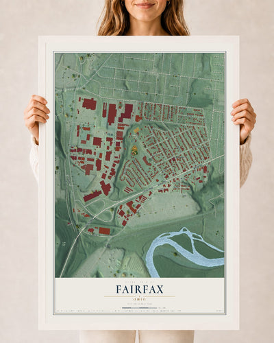 Map of Fairfax, Ohio, 24 x 36 inch print in a white wood frame