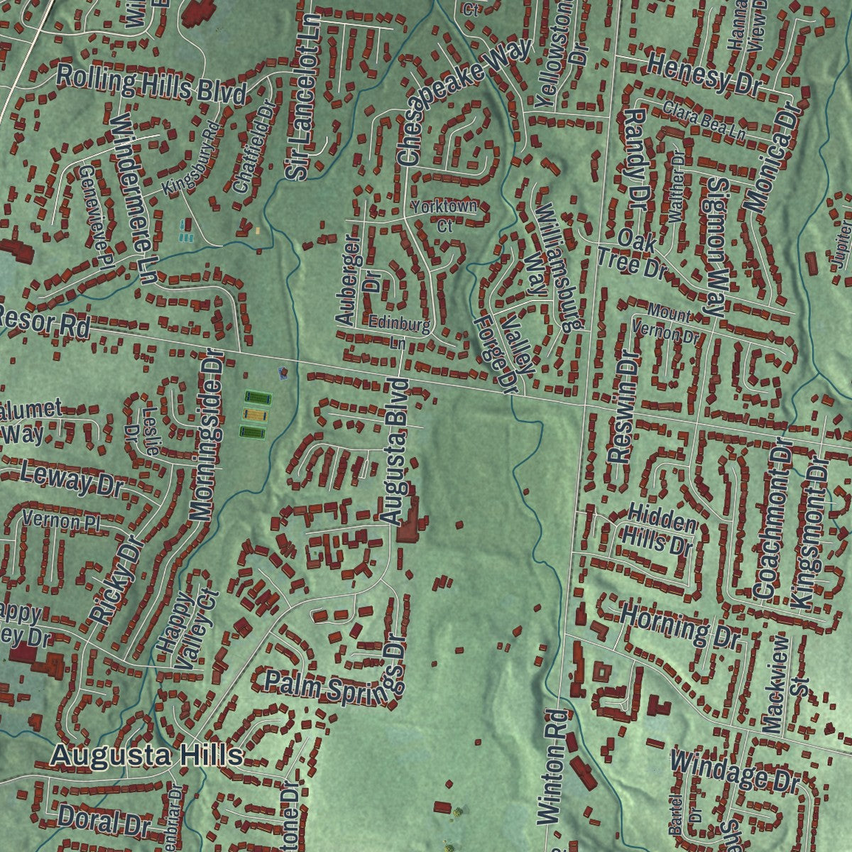 Second close-up of the map of Fairfield, Ohio print showing more streets and buildings